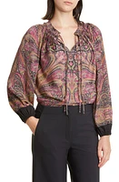 KOBI HALPERIN Jody Print Peasant Blouse Magenta Multi at Nordstrom,