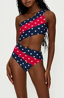 Beach Riot Joyce Cutout One-Shoulder One-Piece Swimsuit in Liberty Stars at Nordstrom, Size X-Large