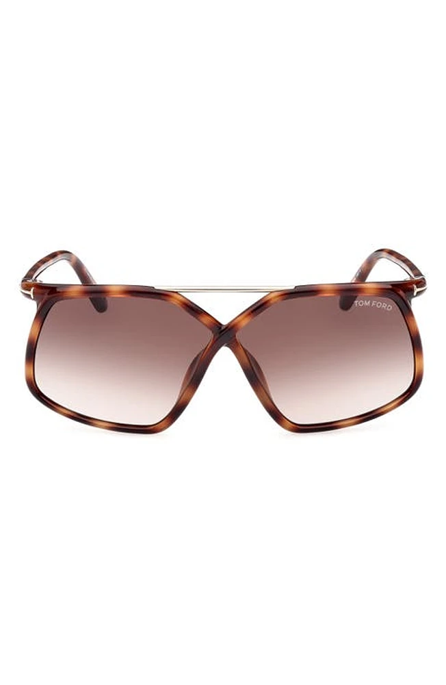 TOM FORD Meryl 64mm Gradient Polarized Oversize Square Sunglasses in Shiny Havana Rose Gold/Brown at Nordstrom