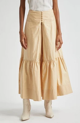 FARM Rio Topstitched Button Front Maxi Skirt Khaki at Nordstrom,