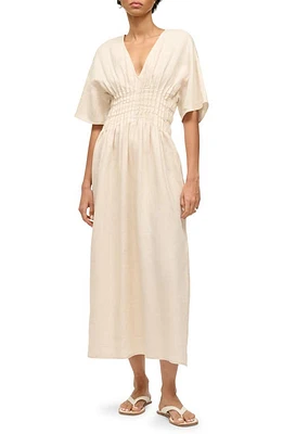 STAUD Lauretta Pleated Waist Linen Maxi Dress at Nordstrom,