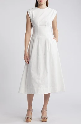 Mila Mae Cinched Waist Midi Dress White at Nordstrom,