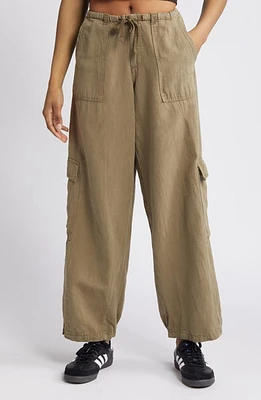 BDG Urban Outfitters Tie Waist Cotton & Linen Cargo Pants Khaki at Nordstrom,