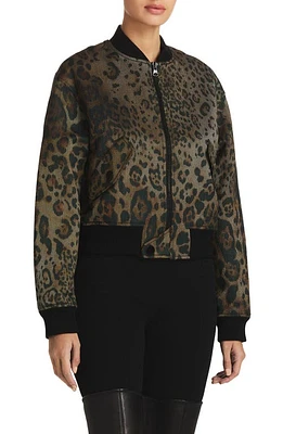 St. John Collection Leopard Print Cotton Blend Twill Bomber Jacket Black/Vicuna Multi at Nordstrom,