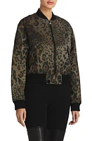 St. John Collection Leopard Print Cotton Blend Twill Bomber Jacket Black/Vicuna Multi at Nordstrom,