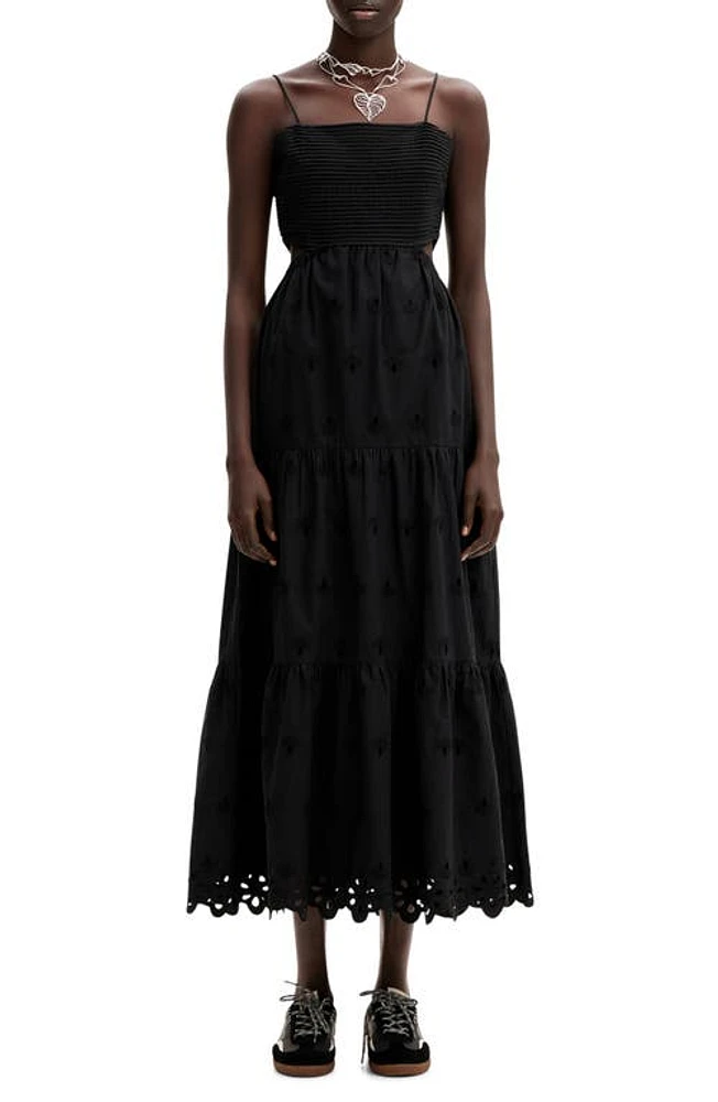 Desigual Long Embroidered Cutout Dress Black at Nordstrom,