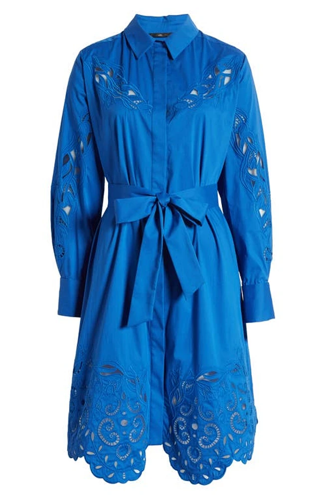 KOBI HALPERIN Embroidered Belted Long Sleeve Shirtdress Ocean at Nordstrom,