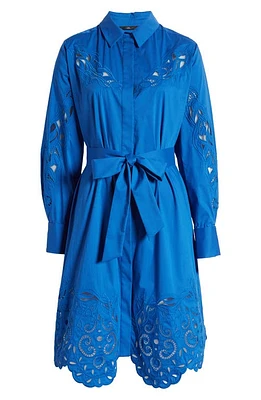 KOBI HALPERIN Embroidered Belted Long Sleeve Shirtdress Ocean at Nordstrom,