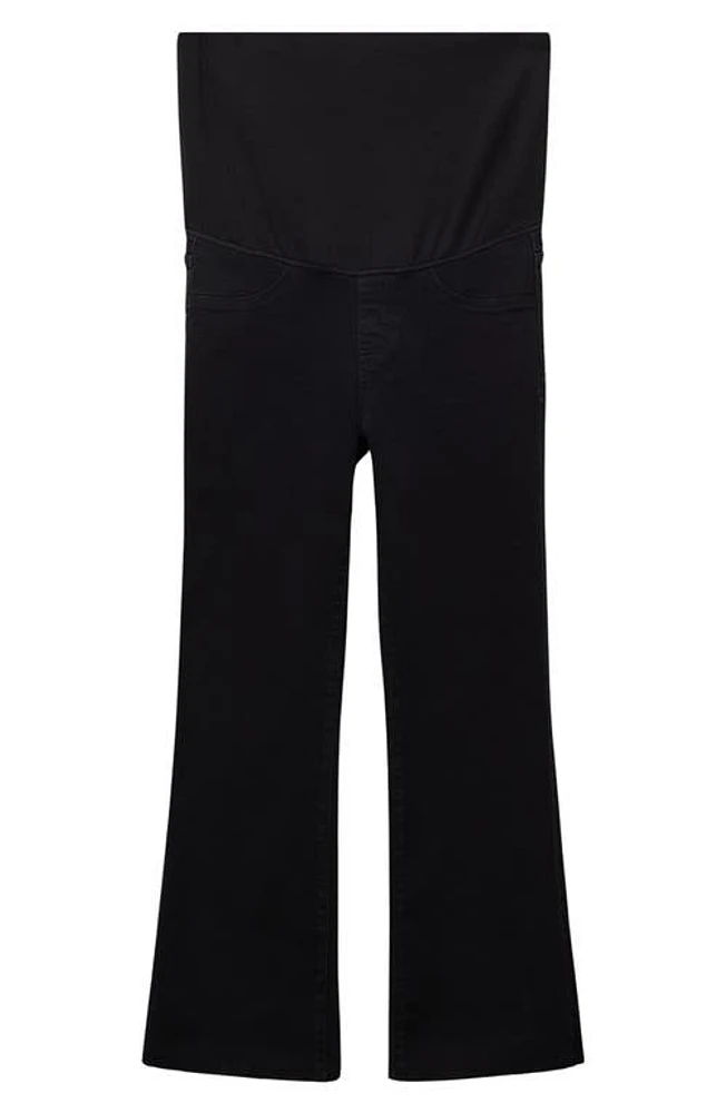 MANGO Flared Crop Maternity Jeans Black Denim at Nordstrom,