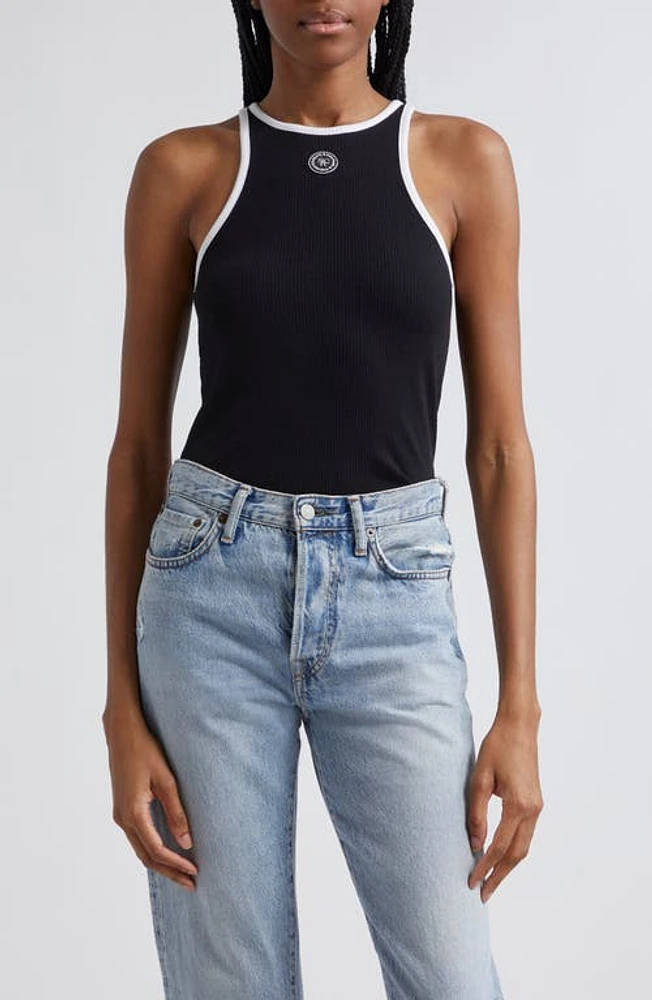 Sporty & Rich Tipped Rib Tank Black at Nordstrom,