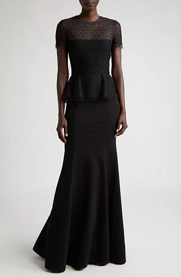 Jason Wu Collection Mixed Media Embroidered Lace Peplum Gown in Black at Nordstrom, Size 4