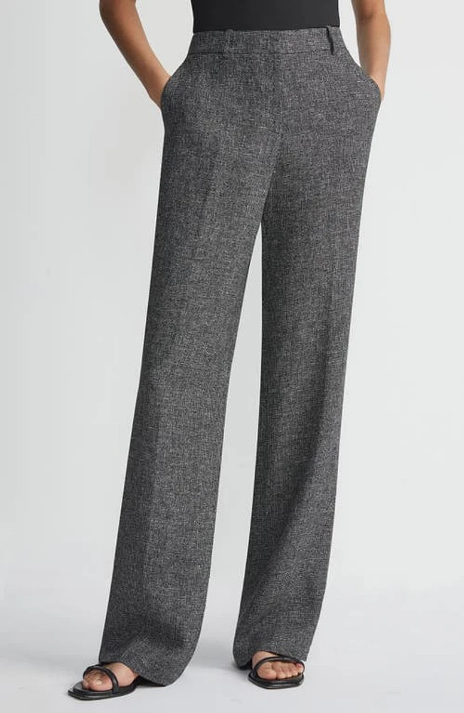 Lafayette 148 New York Gates Basketweave Straight Leg Marled Linen Trousers Black Multi at