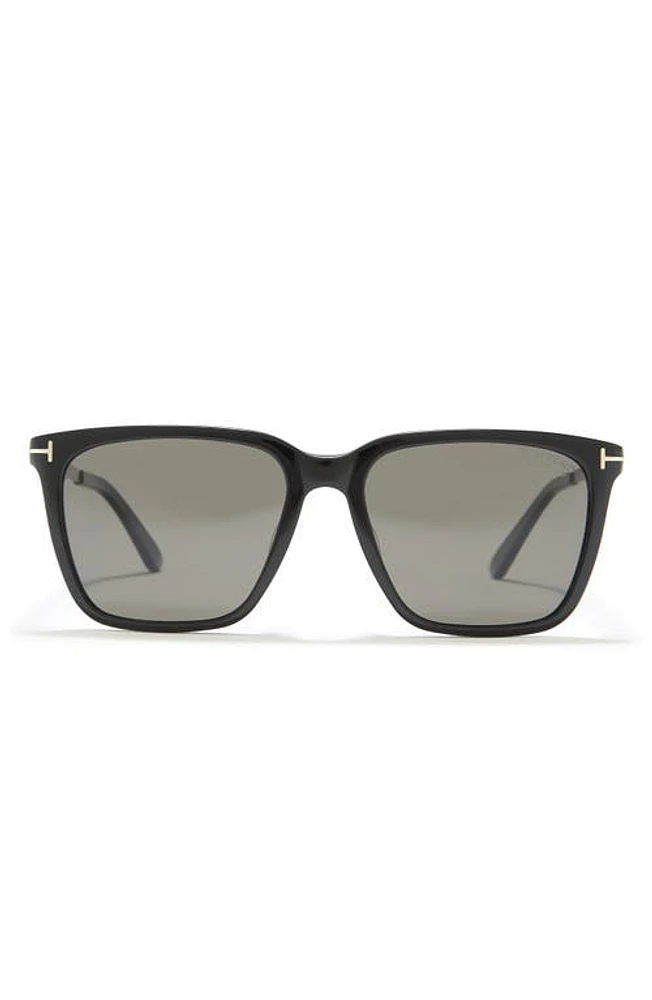 TOM FORD 56mm Garrett Square Sunglasses in Shiny Black /Smoke Polarized at Nordstrom