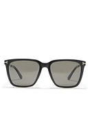 TOM FORD 56mm Garrett Square Sunglasses in Shiny Black /Smoke Polarized at Nordstrom