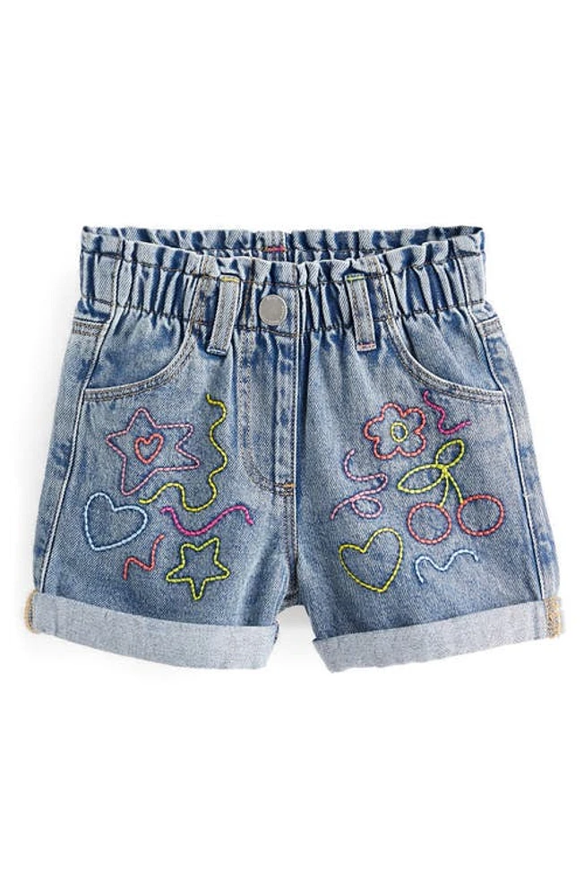 NEXT Kids' Doodle Embroidered Denim Shorts Blue at Nordstrom,