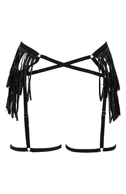 Love, Vera Fringe Rhinestone Cutout Mesh Garter Belt at Nordstrom