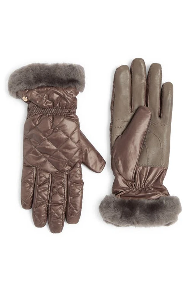 UGG(r) All Weather Touchscreen Compatible Quilted Gloves with Genuine Shearling Trim in Stormy Grey at Nordstrom, Size Small