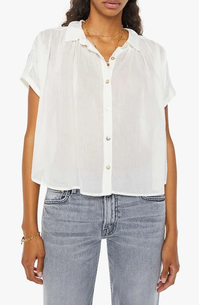 MOTHER The Gather It Up Embroidered Button-Front Top Lime Coconut at Nordstrom,