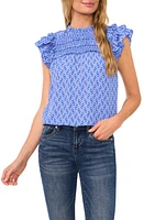 CeCe Geo Print Smocked Flutter Sleeve Top at Nordstrom,