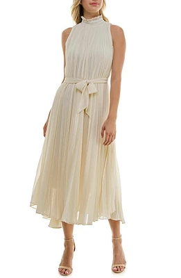 Socialite Pleated Mock Neck Chiffon Midi Dress Cream at Nordstrom,