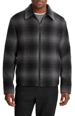 Vince Plaid Wool Blend Zip-Up Shirt Jacket H Black/H Grey at Nordstrom,