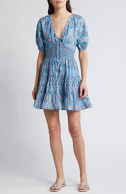 Saylor Greyson Floral Cotton Blend Minidress Blue Multi at Nordstrom,