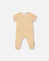 Deux Par Deux Baby Boy's Organic Cotton Jumpsuit Sand Stripe at Nordstrom