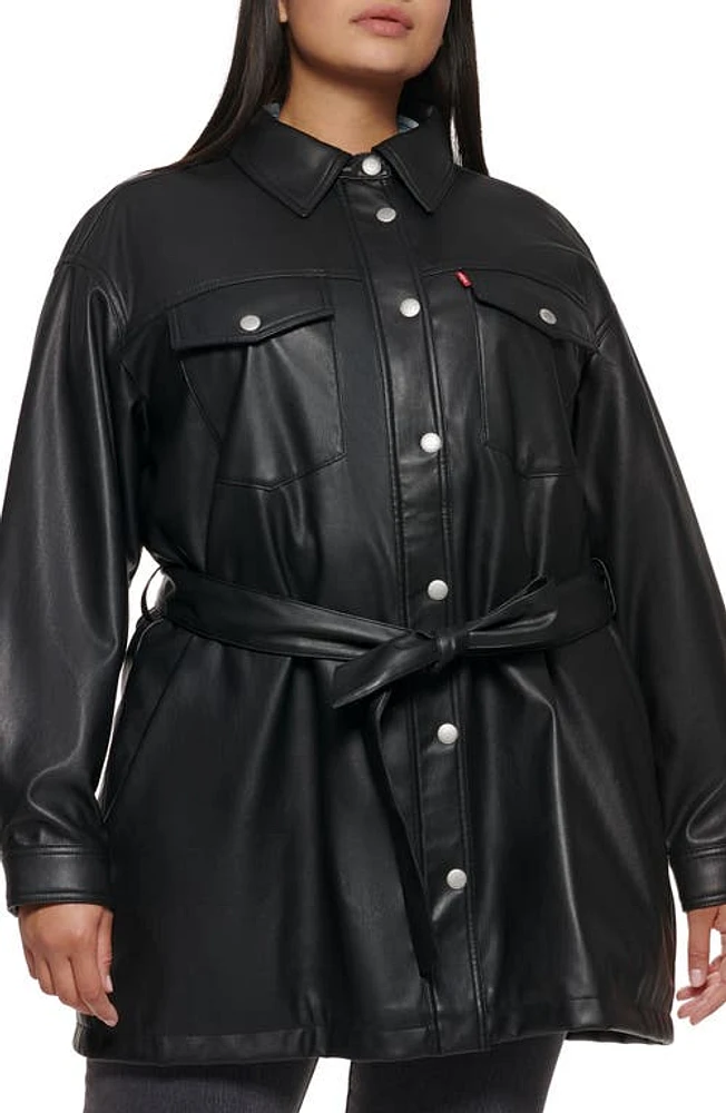 levi's Belted Water Resistant Faux Leather Shacket Black at Nordstrom,