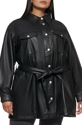 levi's Belted Water Resistant Faux Leather Shacket Black at Nordstrom,