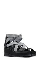 SOREL Joanie III Sport Strap Wedge Sandal Black/White at Nordstrom,