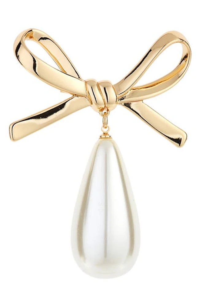 Carolina Herrera Bow Drop Brooch in Pearl/Gold at Nordstrom