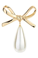 Carolina Herrera Bow Drop Brooch in Pearl/Gold at Nordstrom