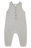 QUINCY MAE Stripe Sleeveless Organic Cotton Henley Romper Lagoon at Nordstrom,