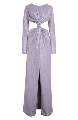 Area Knotted Cutout Crystal Embellished Long Sleeve Stretch Jersey Gown Lilac at Nordstrom,