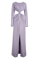 Area Knotted Cutout Crystal Embellished Long Sleeve Stretch Jersey Gown Lilac at Nordstrom,