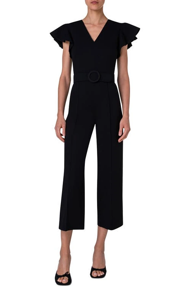 Akris punto Flutter Sleeve Crop Jumpsuit in Black at Nordstrom, Size 10