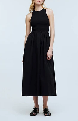 Madewell The Melody Smocked Sleeveless Midi Dress True Black at Nordstrom,