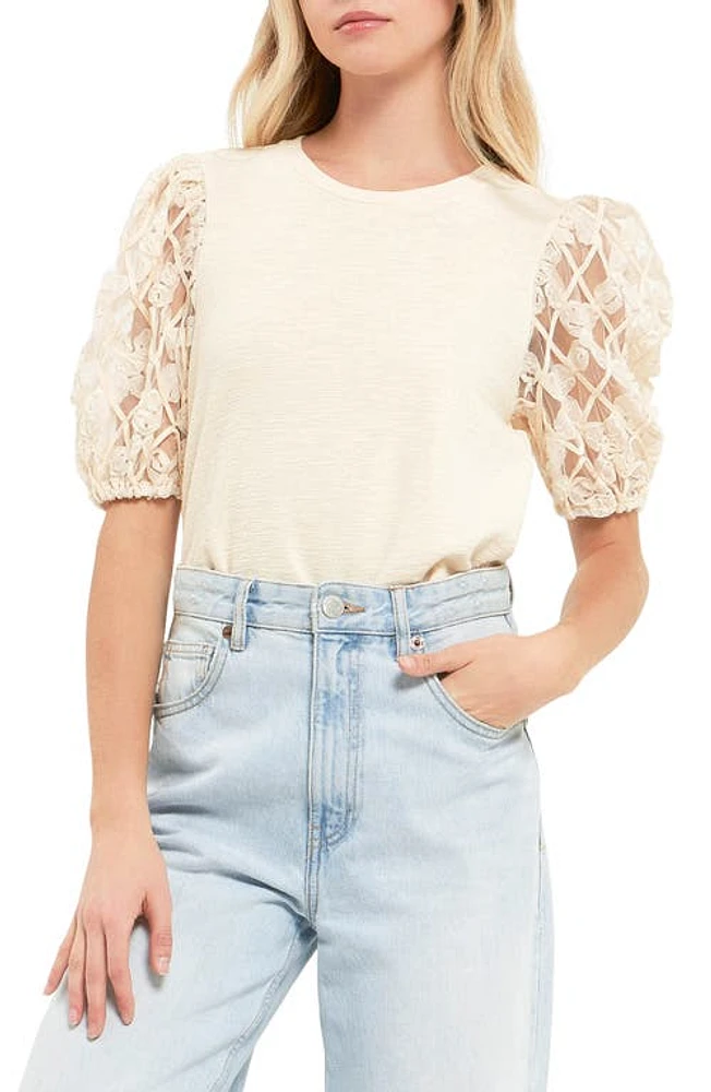 English Factory Mixed Media Blouse Ivory at Nordstrom,