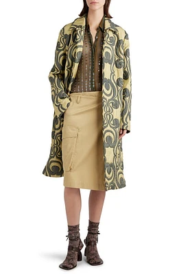 Dries Van Noten Roltas Abstract Swirl Quilted Cotton & Silk Blend Trench Coat Khaki 606 at Nordstrom, Us