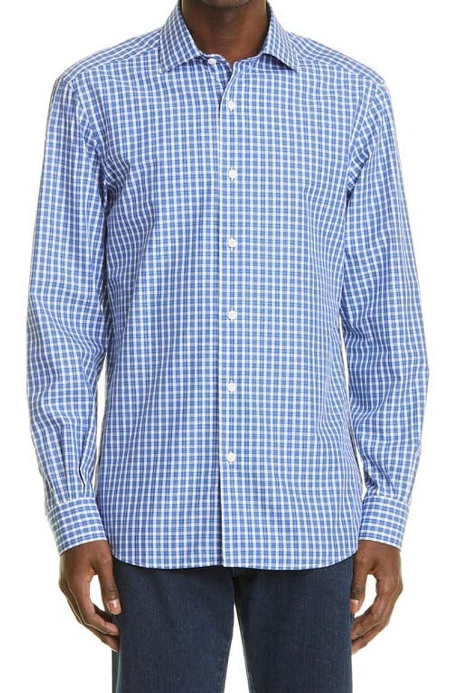 ZEGNA Centoquaranta Twill Button-Up Shirt Dk Blu Ck at Nordstrom,