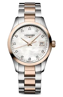 Longines Conquest Classic Diamond Index Bracelet Watch, 34mm in Two Tone/Mop at Nordstrom