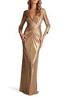 Tadashi Shoji Twist Front Metallic Long Sleeve Gown Gold Dust at Nordstrom,