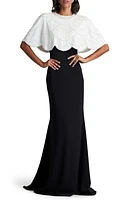 Tadashi Shoji Sequin Cape Bodice Gown Ivory/Black at Nordstrom,