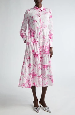 Erdem Floral Print Long Sleeve Tiered Shirtdress Antique Rose at Nordstrom, Us