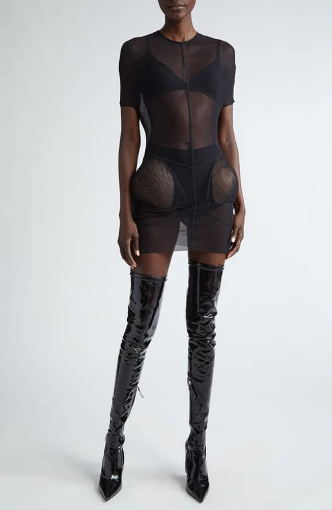 Jean Paul Gaultier Padded Sheer Mesh Minidress Black at Nordstrom,