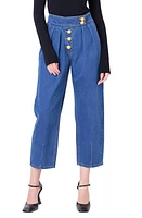 English Factory Premium Pleated Crop Wide Leg Denim Trousers at Nordstrom,