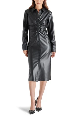 Steve Madden McClain Long Sleeve Faux Leather Midi Shirtdress in Black at Nordstrom, Size 2