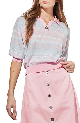 Ming Wang Puff Sleeve Pointelle Top Perfect Pink Multi at Nordstrom,