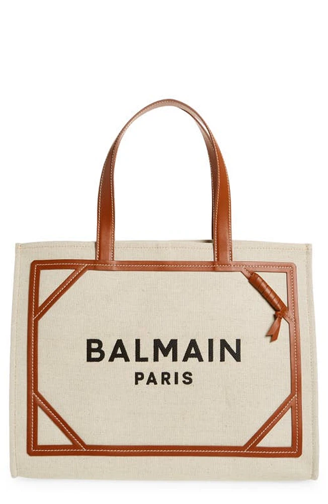 Balmain Medium B-Army Monogram Shopper Tote in Gem Natural/Brown at Nordstrom