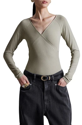 & Other Stories Long Sleeve Rib Bodysuit Khaki Green Dusty Li at Nordstrom,